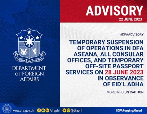 Temporary Suspension of Operations in DFA Aseana, All Consula.